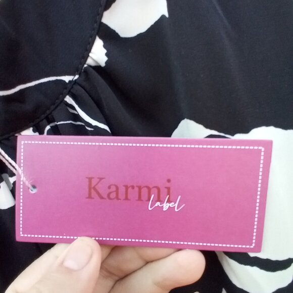 KARMI LABEL Dress Womens Size M Black Floral Print Halter Tie Waist New Slim New - Picture 9 of 15